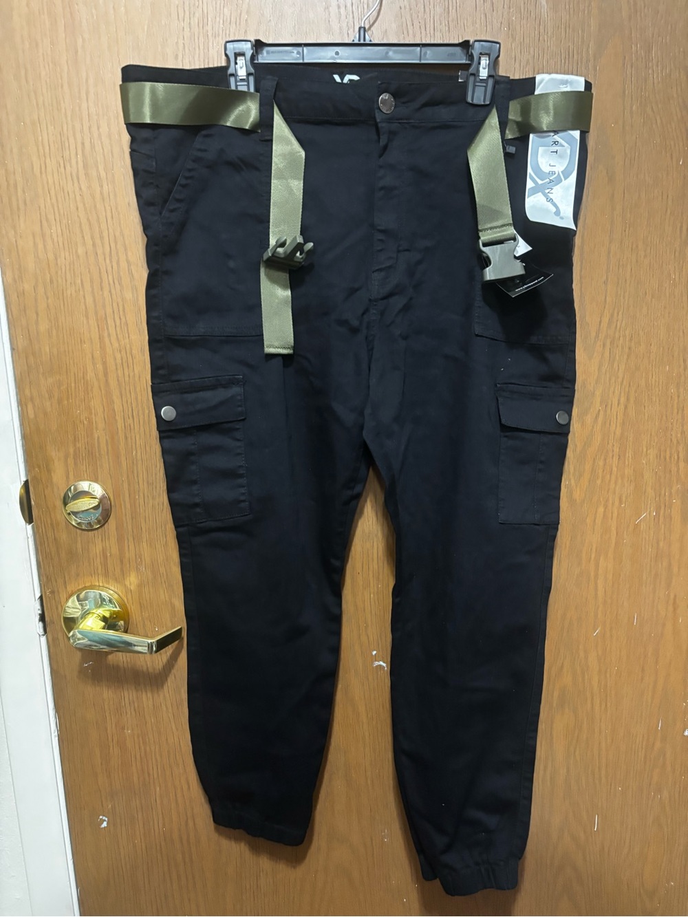 YDX black cargo pants with adjustable belt and pockets size 24w